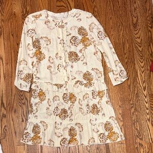 Hinge Cream Floral Tiered Dress with Ruffle Front